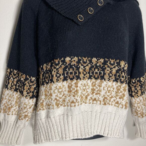 St John Sweater Womens Large Black Gold Crop Wool Blend Buttons Shawl Collar Lux - Picture 6 of 13
